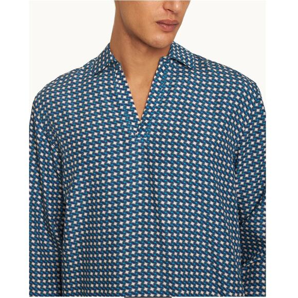 Orlebar Brown Catalina Blue Relaxed Fit Classic Piscina Print Shirt Size M - Picture 11 of 11